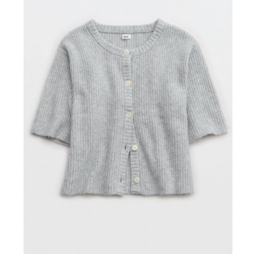 Aerie Unreal Heather Gray Button-Up Cardigan